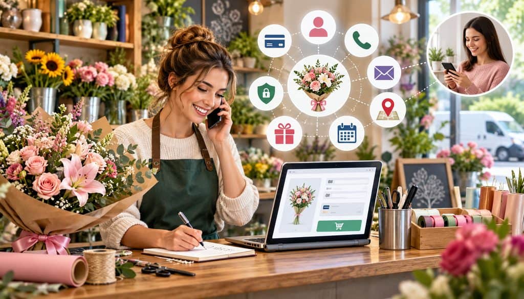 Florist collecting customer and payment details for a card-not-present flower order